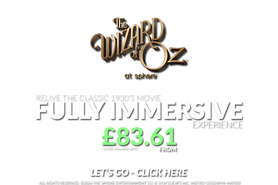 Experience The Wizard of Oz at the MSG Sphere in Las Vegas, a reimagined presentation of the 1939 film with immersive 4D effects and surround sound for ages 6 and up.